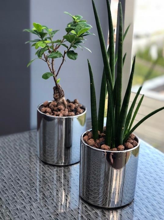 Doniczka Osłonka Ceramiczna Walec Srebrny Do Kwiatów i Kompozycji 15 cm