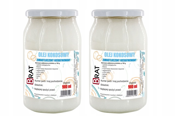 OLEJ KOKOSOWY NIERAFINOWANY 2x 900ml EXTRA VIRGIN