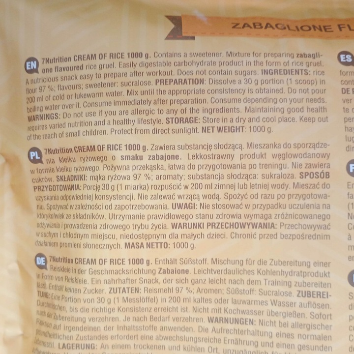 7NUTRITION Kleik bez cukru Zamiast posiłku Zdrowa przekąska Zabaglione 2kg