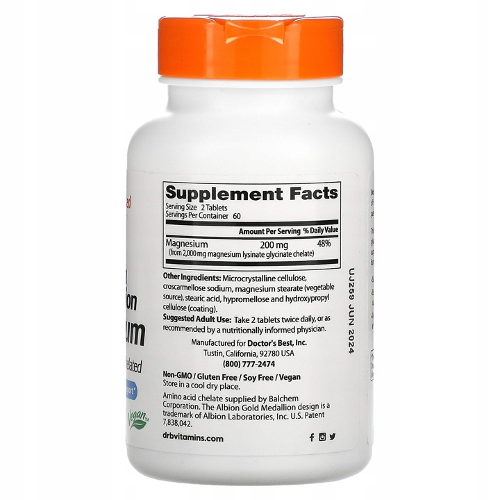 Doctors Best High Absorption Magnesium Glicynian 100 mg 120 tabs 05/2026