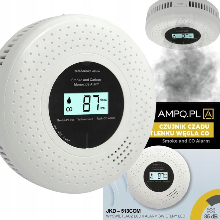 Czujnik detektor czadu i dymu tlenku węgla CO lcd