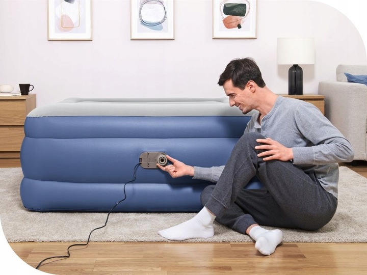 Duży Materac Dmuchany Welurowy Łóżko do Spania z Pompką Bestway MODEL 2025