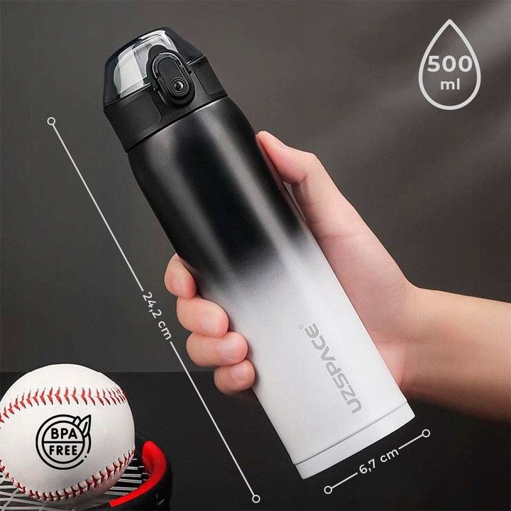 KUBEK TERMICZNY TERMOS DO KAWY HERBATY 500ML BUTELKA CZARNO-BIAŁA