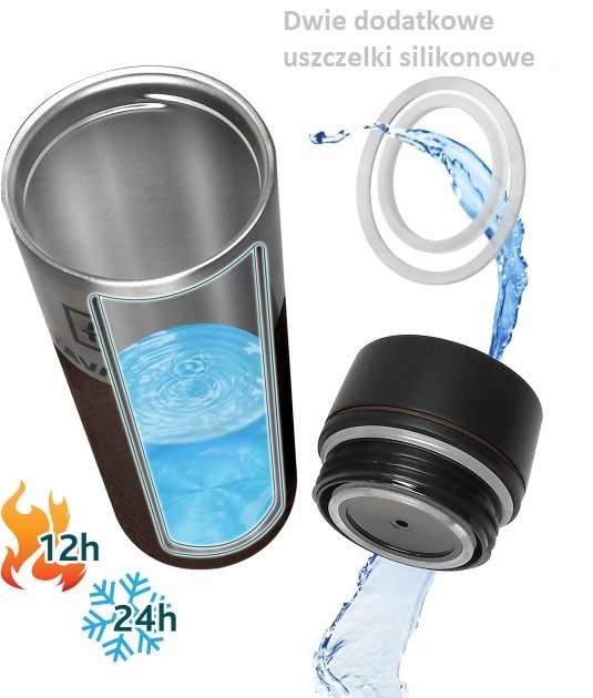 Kubek termiczny INOX 420ml + 2 uszczelki brązowy