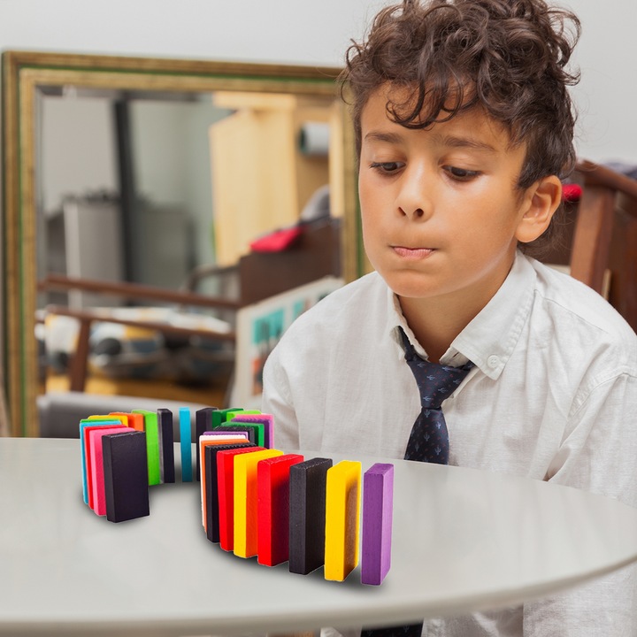 KLOCKI DOMINO KOLOROWE DREWNIANE EDUKACYJNE GRA ZRĘCZNOŚCIOWA 200 ELEMENTÓW