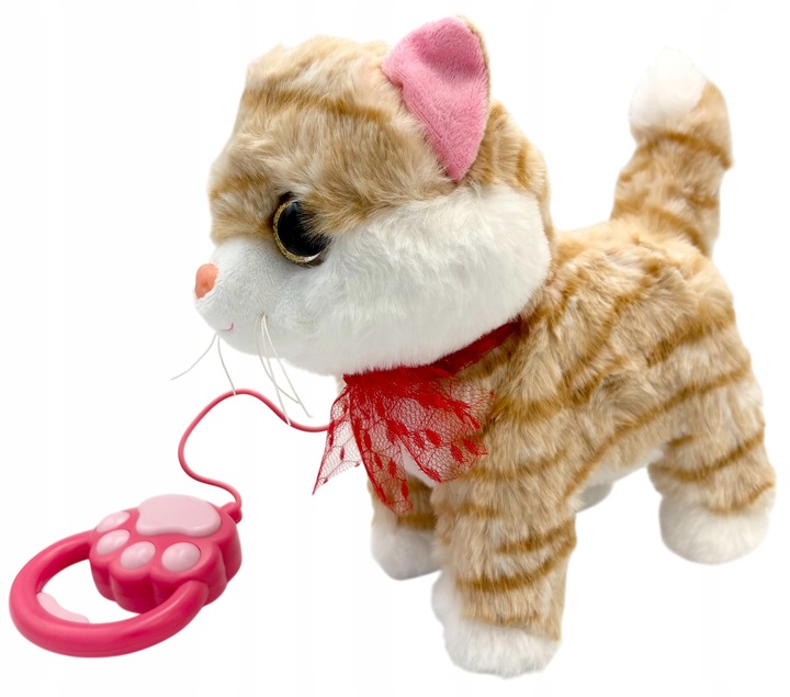 Kotek na smyczy interaktywny kot pluszowy chodzący kotek na baterie rudy sm