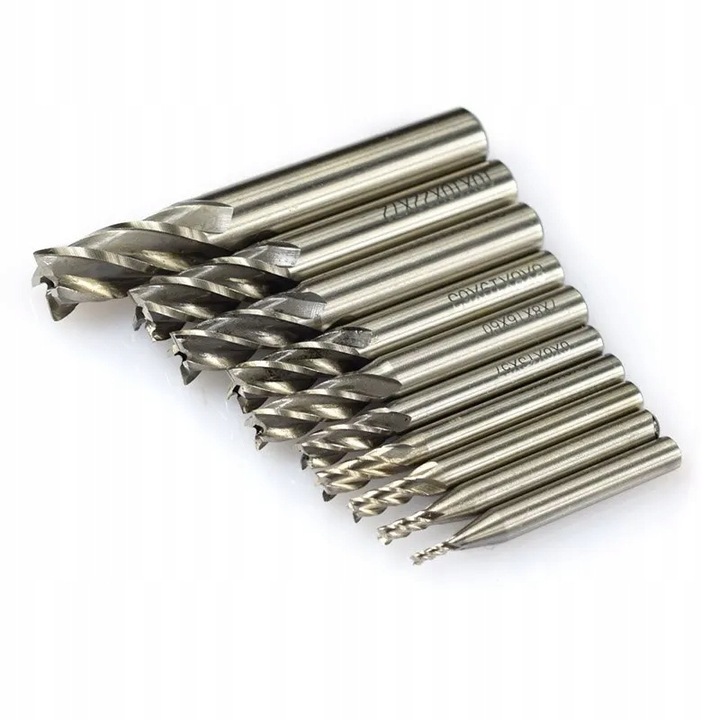 10 szt zestaw komplet frezów HSS fi 2 3 4 5 6 7 8 9 10 12 mm
