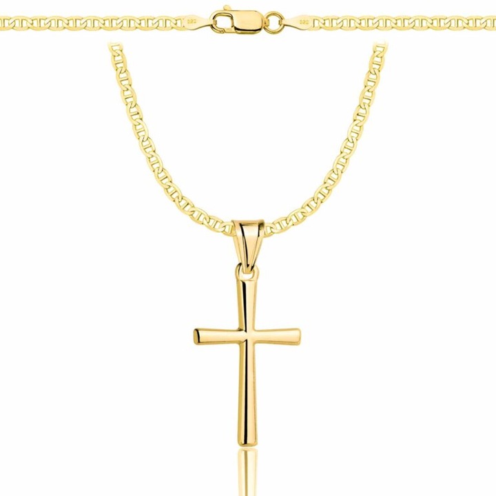 ZŁOTY ŁAŃCUSZEK NA CHRZEST CHRZCINY PAMIĄTKA Z KRZYŻYKIEM 585 925 + GRAWER