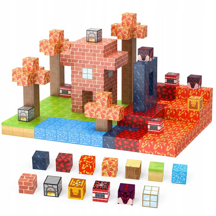 KLOCKI MAGNETYCZNE MINECRAFT BLOKI KLOCKI PIXELE SZEŚCIANY 100 KLOCKÓW