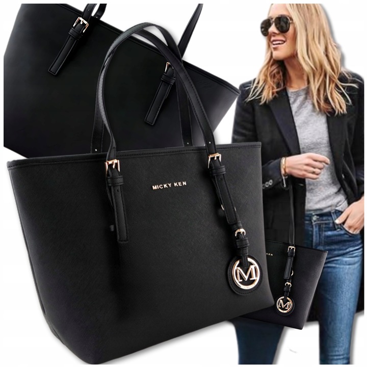 DAMSKA Czarna SKÓRZANA POJEMNA Miejska Klasyczna Na Ramię TORBA A4 TOREBKA