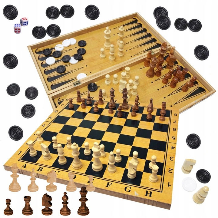 GRA W SZACHY WARCABY TRYKTRAK DUŻE DREWNIANE 3w1 PREZENT POD CHOINKĘ ŚWIĘTA