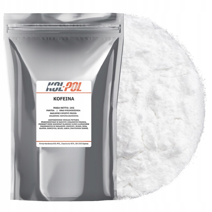 Kofeina Bezwodna 2,5kg Czysta energia w proszku biała wysoka jakość Kol-Pol