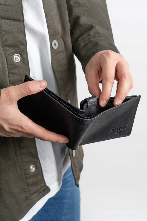 MUSTANG Portfel Męski Skórzany Średniej Wielkości Elegancki Czarny