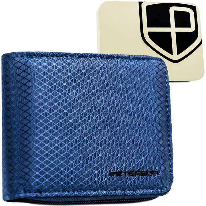 Portfel męski elegancki mały slim wallet Peterson na suwak na karty RFID