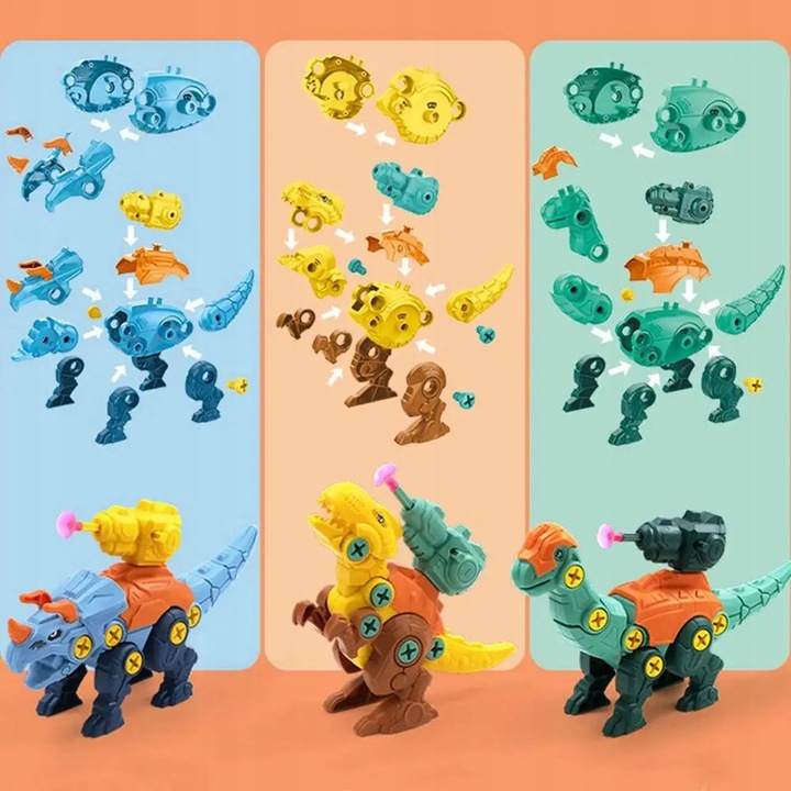 DINOZAURY DO SKRĘCANIA ROZKRĘCANIA Zestaw 3 FIGURKI z wyrzutniami STRZAŁKI