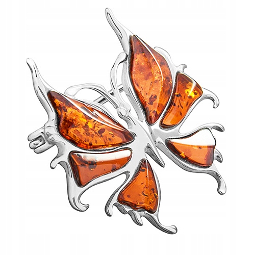 SREBRNA BROSZKA MOTYL z oryginalny BURSZTYN SREBRO prezent dla MAMY KOBIETY