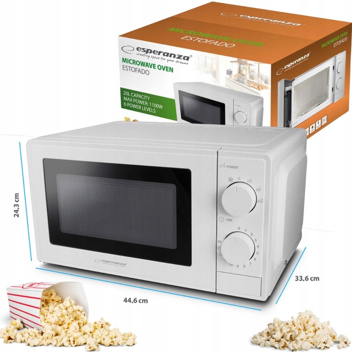 KUCHENKA MIKROFALOWA MIKROFALA 20L MOCNA 700W ESTOFADO BIAŁA ESPERANZA