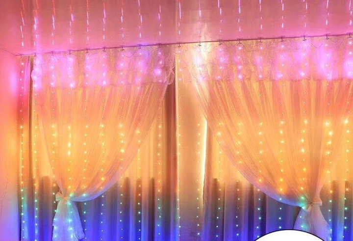 Kurtyna Świetlna LED 3x3 M Lampki świąteczne choinkowe girlanda RGB pilot