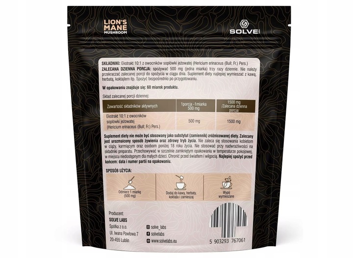 SolveLabs Lion's Mane 10:1 Soplówka Jeżowata 30g