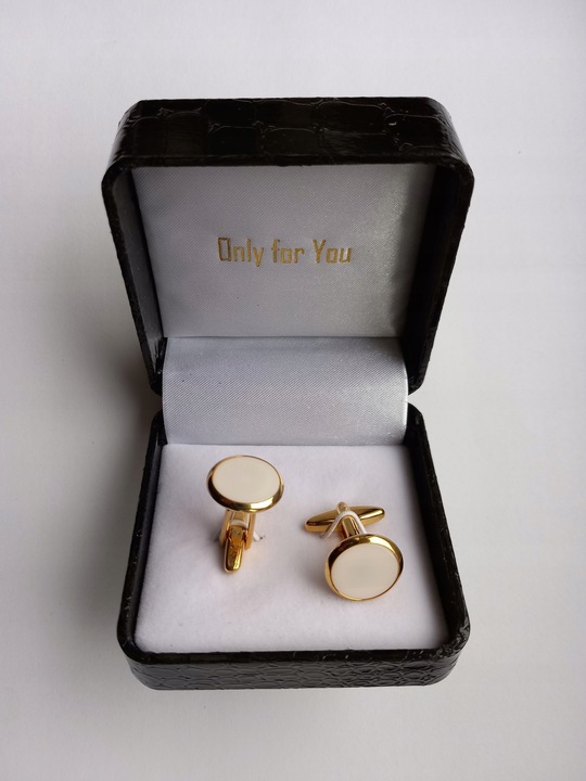 Spinki do mankietów EXC Złote Ślubne pozłacane masa perłowa w pięknym Etui