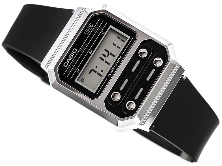 ZEGAREK CASIO A100WEF-1AEF VINTAGE SREBRNY DATOWNIK STOPER ALARM