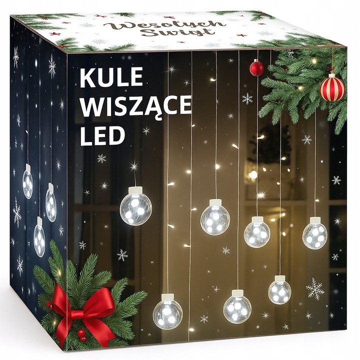 KURTYNA ŚWIETLNA 108LED KULE LAMPKI CHOINKOWE GIRLANDA BIAŁY ZIMNY -ŚWIĘTA