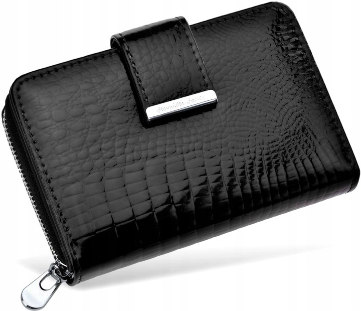 Lakierowany PORTFEL Damski SKÓRZANY Pojemny Portmonetka SKÓRA Pakowny