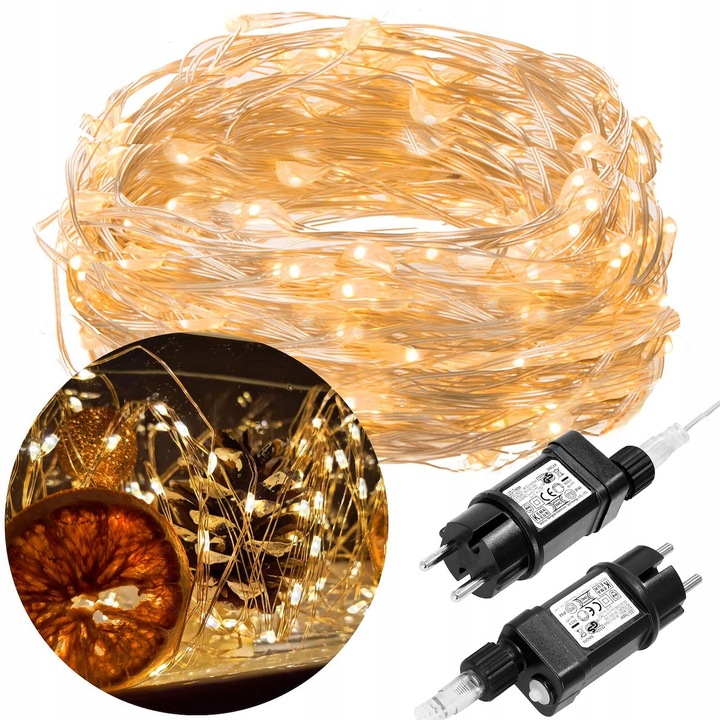 LAMPKI DRUCIKI 200 LED 23m ZEW/WEW MIKRO NA PRĄD 8 FUNKCJI CIEPŁE ZASILACZ