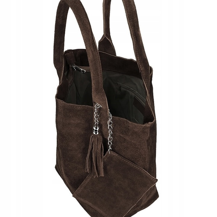 czekoladowa zamszowa torebka worek skóra naturalna SHOPPER A4 VERA PELLE