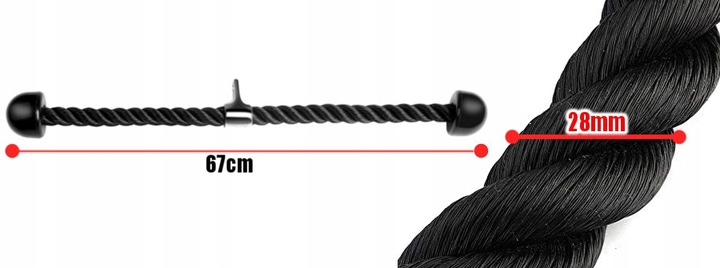 SZNUR UCHWYT DO WYCIĄGU LINA NA TRICEPS MASYWNA I SOLIDNA Z KARABIŃCZYKIEM