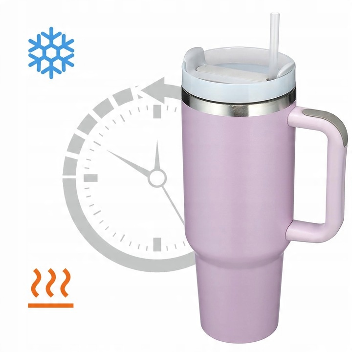 KUBEK TERMICZNY ZE SŁOMKĄ I USTNIKIEM TERMOS DO SAMOCHODU 1200ML fioletowy