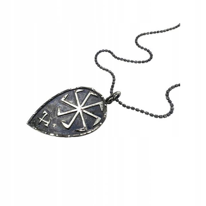 Męska zawieszka tarcza i słowiański symbol ośmioramienny oksydowane srebro