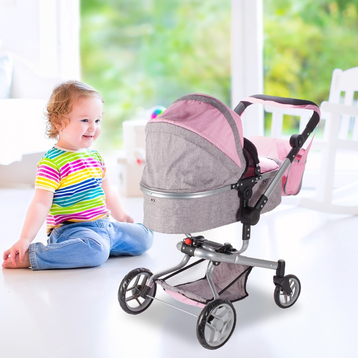 WÓZEK DLA LALEK GŁĘBOKI SPACERÓWKA TORBA GONDOLA SKŁADANY REGULACJA RĄCZKI