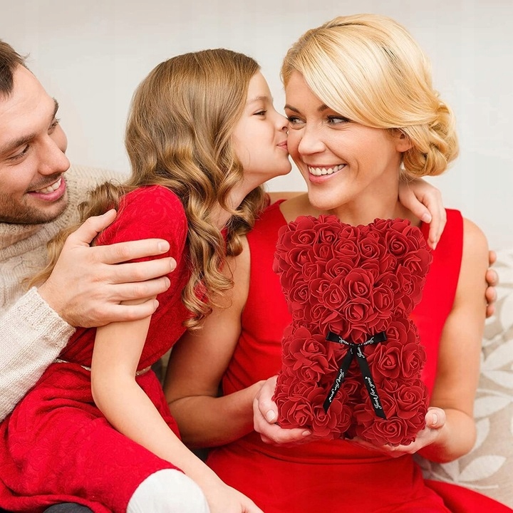 SREBRNY ŁAŃCUSZEK Z SERDUSZKIEM 925 + MIŚ Z RÓŻ XL DLA NIEJ NA DZIEŃ KOIBET