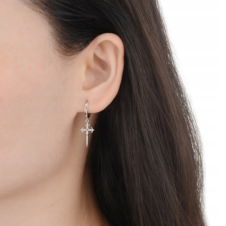 Kolczyki srebrne wiszące krzyże gotyckie kółka rodowane srebro próba 925