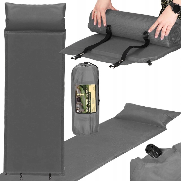 MATA SAMOPOMPUJĄCA KARIMATA TURYSTYCZNA Z PODUSZKĄ 186 cm DMUCHANA GRUBA