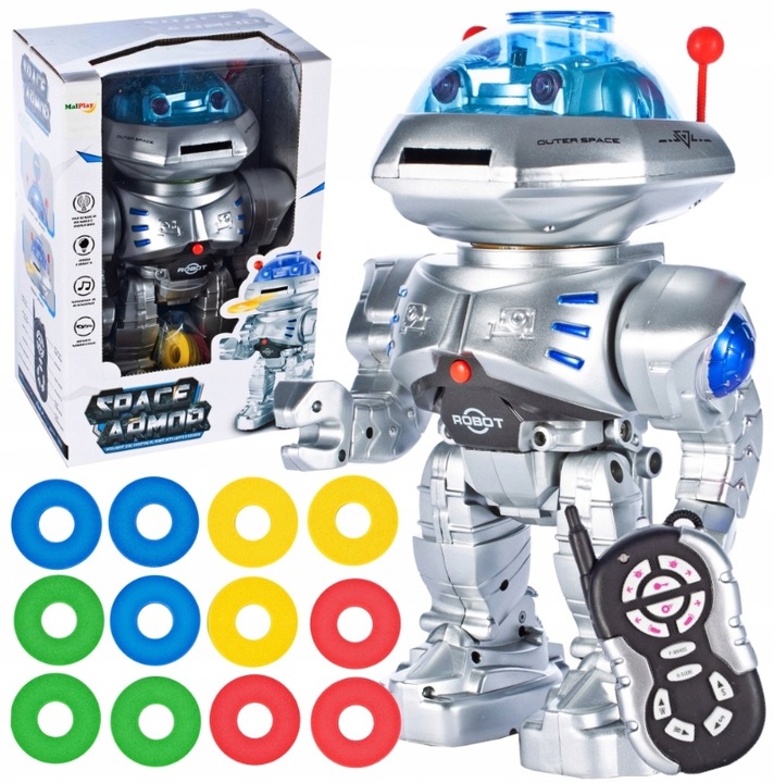 ZDALNIE STEROWANY ROBOT Pilot R/C STRZELAJĄCY KRĄŻKAMI do 5 metrów CHODZI