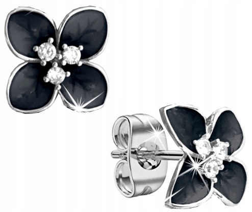 Srebrne kolczyki wkrętki kwiatki czarne sztyfty kolczyki srebro rodowane