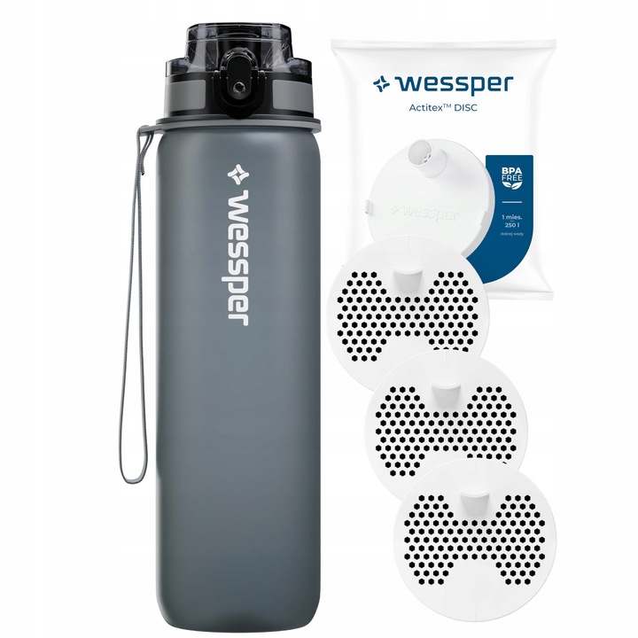 Butelka bidon na wodę 1000ml Butelka filtrująca tritan 1L Wessper 3x filtr