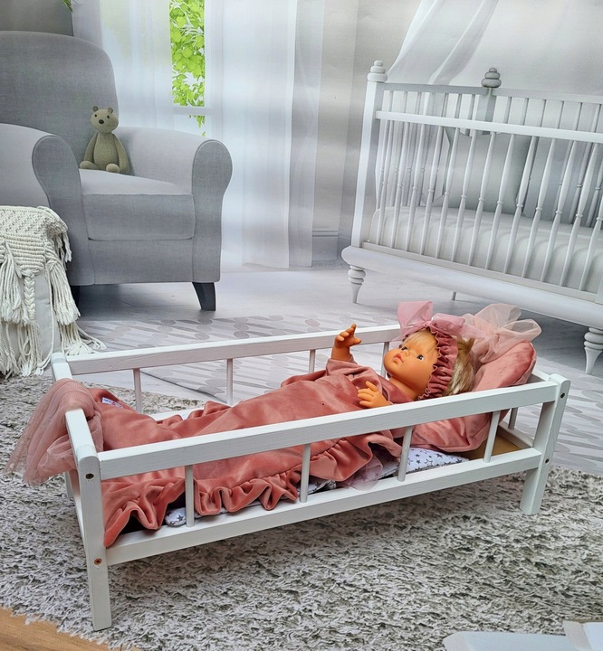 2w1 Łóżeczko – Kołyska XXL duże dla lalek z 3 elementową pościelą PL