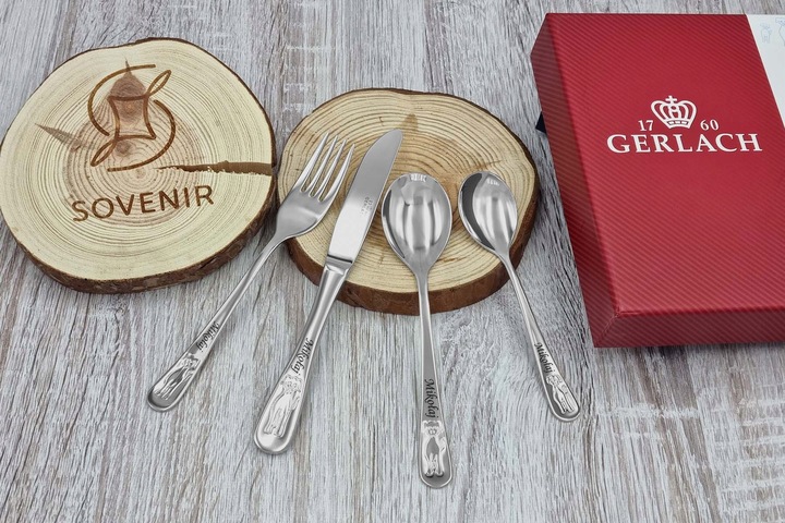 Sztućce dla Dzieci Gerlach Bon Ton Pieski GRAWER Prezent na Chrzest Roczek