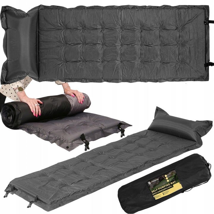 MATA SAMOPOMPUJĄCA KARIMATA TURYSTYCZNA Z PODUSZKĄ 180 cm DMUCHANA GRUBA