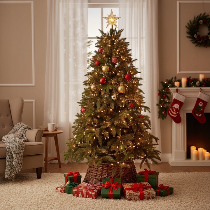 OSŁONA WIKLINOWA NA STOJAK POD CHOINKĘ 70CM OSŁONKA DO CHOINKI BRĄZOWA