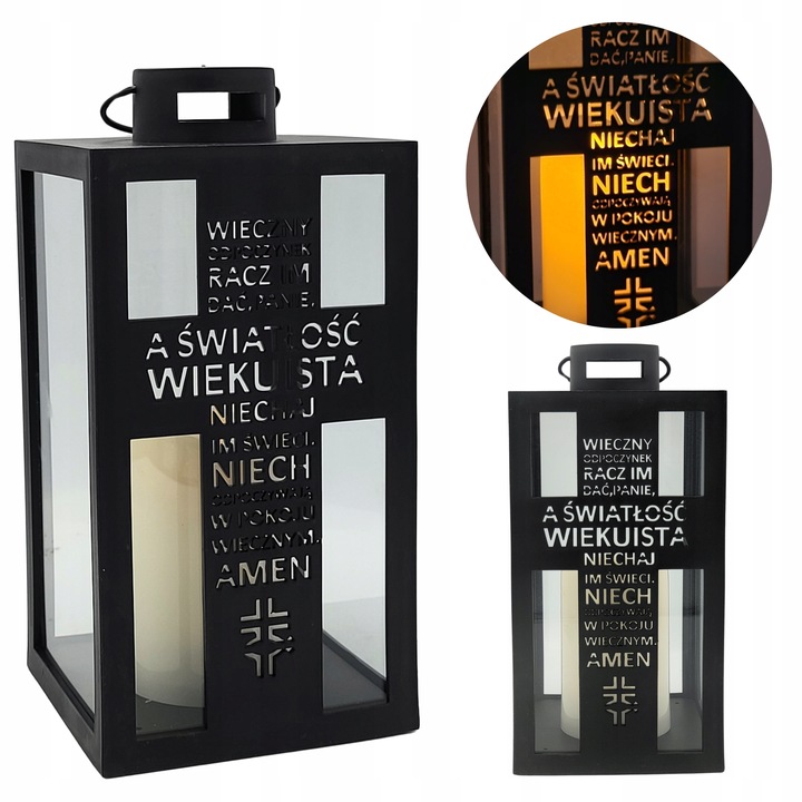 Latarenka LED z modlitwą Wieczny Odpoczynek... i świecą LED BATERIE W CENIE