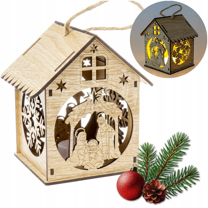 Lampion drewniany adwentowy świąteczny latarenka na roraty dla dzieci LED