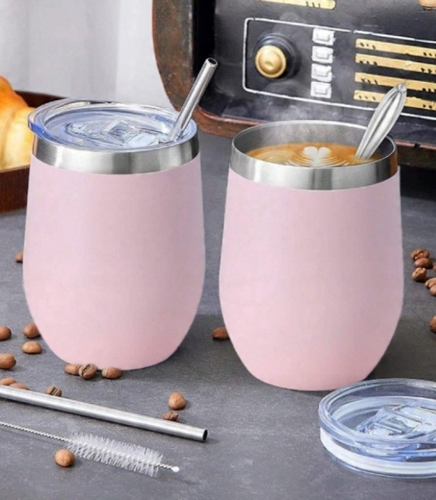 KUBEK TERMICZNY ZE SŁOMKĄ i POKRYWKĄ NA KOKTAJL WINO KAWĘ YERBA MATE 360ml