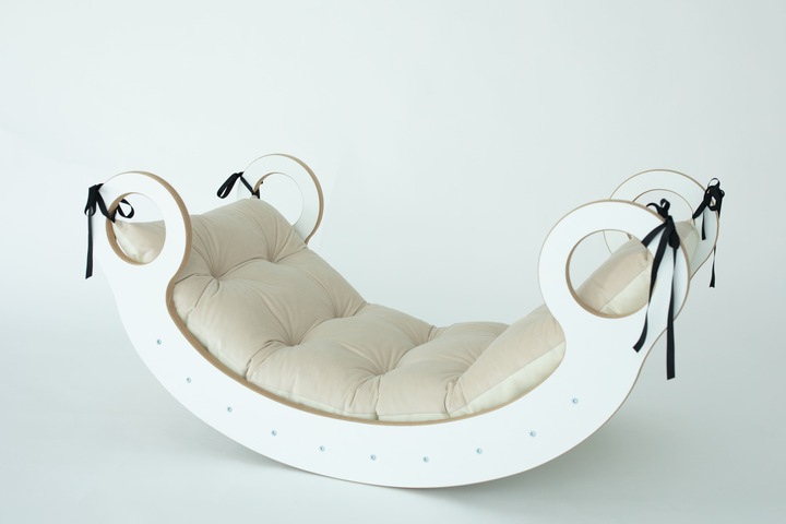 Bujak Montessori DREWNIANY XL +Poduszka Beżowa +Zjeżdżalnia +Ścianka ZESTAW