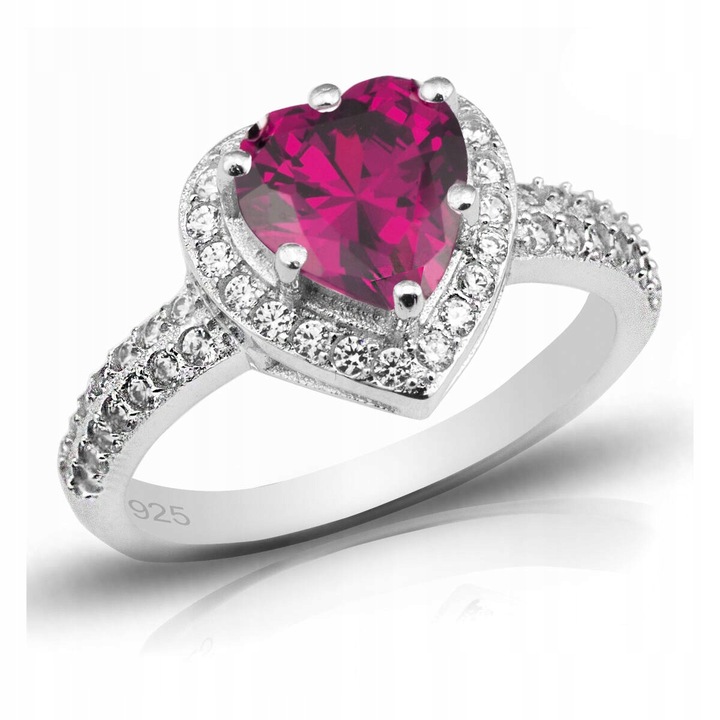 Pierścionek Srebrny z Rubinowym Sercem