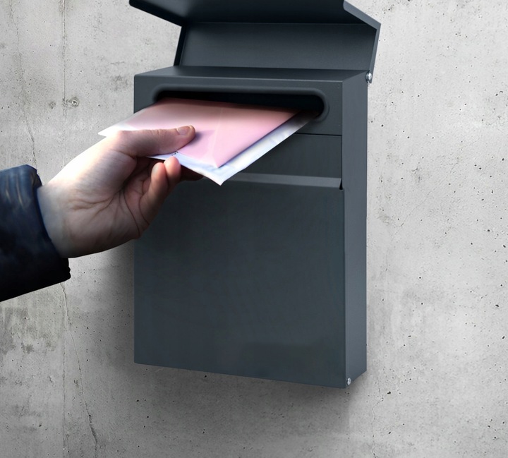 SKRZYNKA POCZTOWA NA LISTY POCZTĘ ANTRACYT +LAMINAT NAPIS ADRES ULICA NUMER