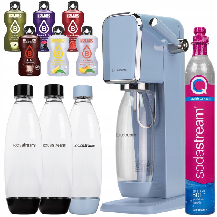 ZESTAW SATURATOR SODASTREAM ART BLUE 3 BUTELKI + NABÓJ + DODATKI